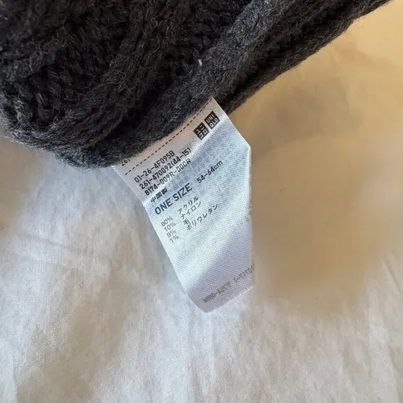 NWT Anya Hindmarch x Uniqlo Heattech Beanie Logo Eyes Knit Hat Gray Winter Cap - Picture 4 of 5